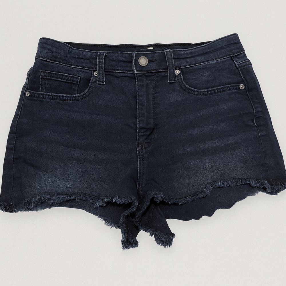 7 For All Mankind High Rise Cutoff Jean Shorts Black Raw Frayed Hem Size 29